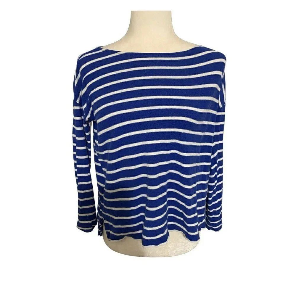 j crew womens blue white striped long sleeve top t shirt xxs